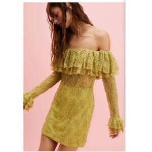 New FREE PEOPLE Retrofete Castella Dress $695 LARGE - US 8/10 Green BEADED LACE